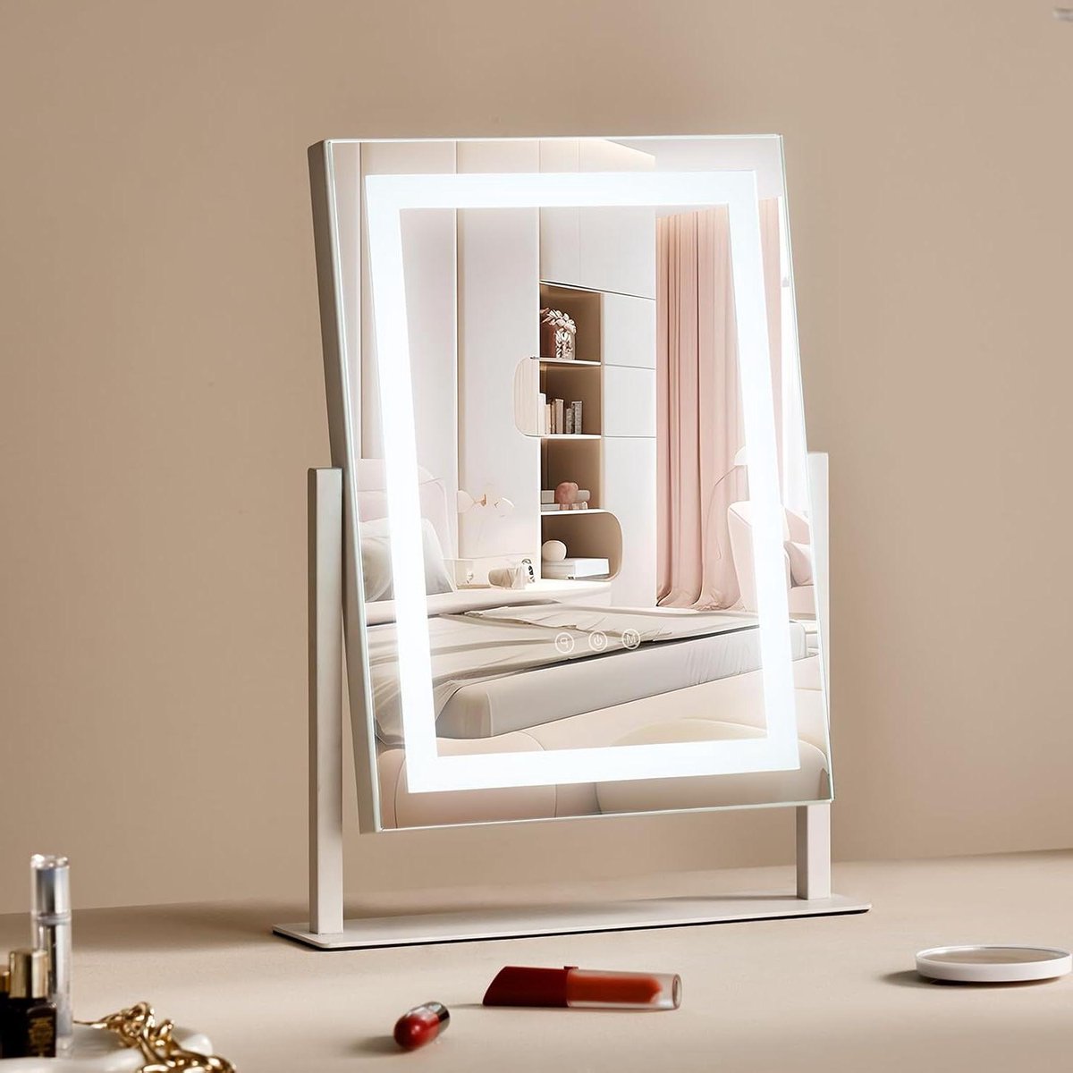 Verlichte make-upspiegel - Verstelbare spiegel - Make-up aanbrengen - Driekleurige verlichting - 364 x 84 x 475 mm - Wit