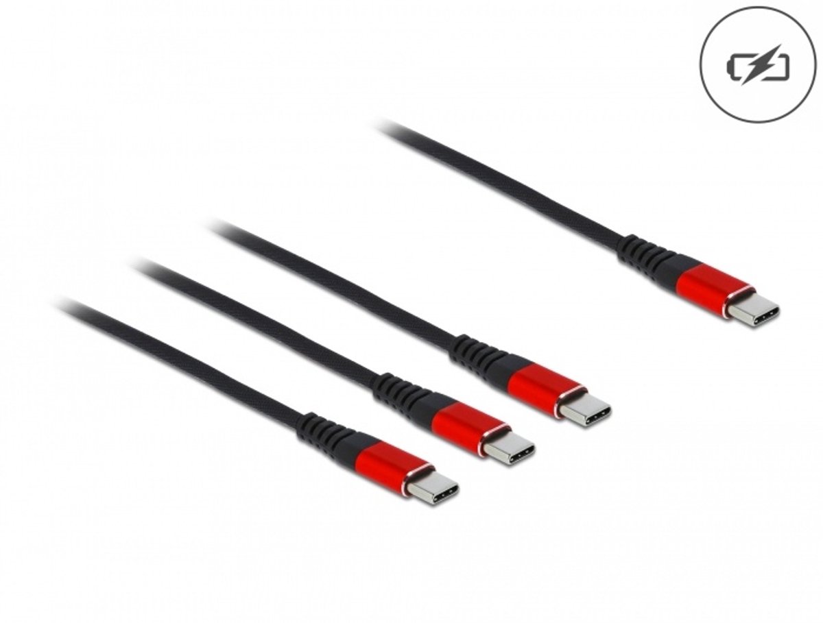 USB oplaadkabel 3 in 1 USB Type C tot 3 x USB Type C 30 cm zwart / rood