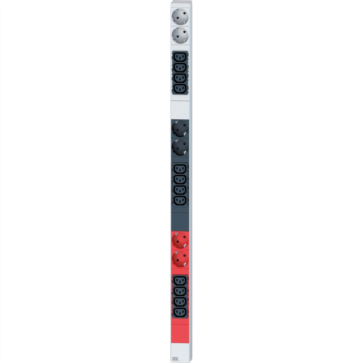 BACHMANN IT PDU ALU 0HE 12x C13 6x geaard contact 3x 16A CEE rood
