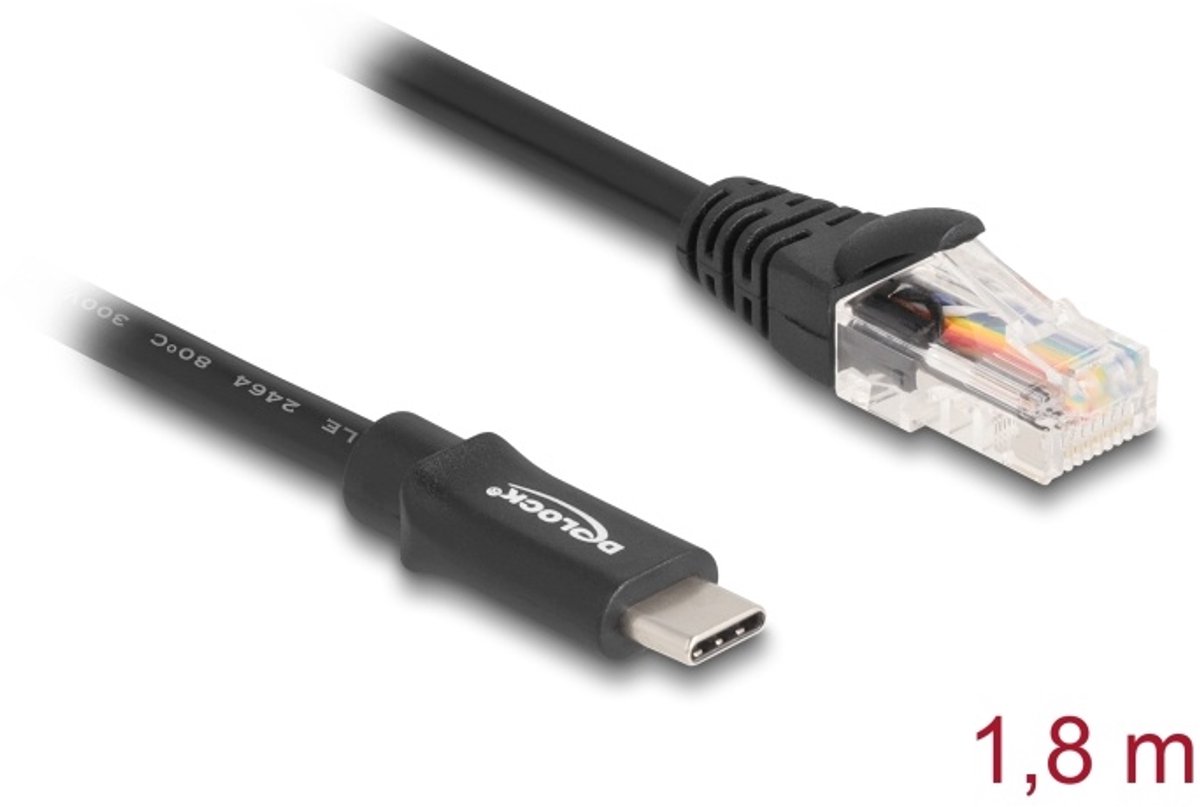 Delock Adapter USB 2.0 Type-C™ male to 1 x Serial RS-232 RJ45 male 1,8 m black