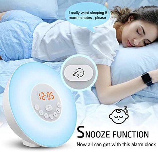 Wekker met Licht - Wake Up Lamp - Rustig Wakker Worden - Zonsopgang Simulatie - 10 Helderheidsniveaus - Wit — afbeelding 2