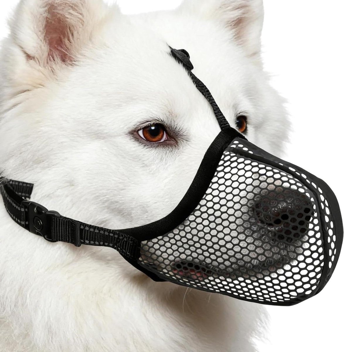 Honden Muilkorf - Ademende Mander - Gedragstraining Hond - Reflecterende Strepen - Maat M - Zwart