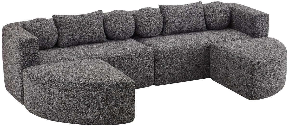 Merax Modulaire Slaapbank Zwart - 4-Zits Chenille Wolkenbank met Slaapfunctie - Volledig Gecomprimeerde Loungebank - Geen Montage Nodig