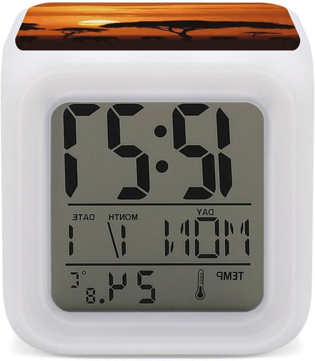Digitale Wekker - Reiswekker Nachtkastje - Tijdweergave - 7 Kleuren Licht - Eén Maat - Wit