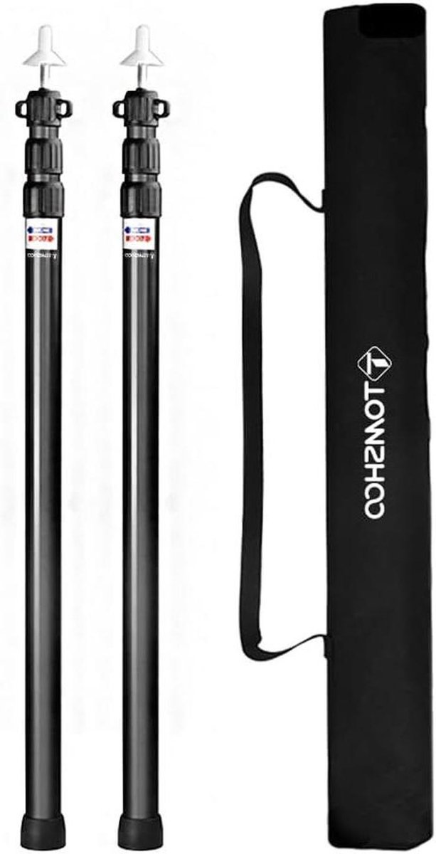 Dekzeilstokken Set - Telescopische Palen - Kamperen Buiten - Verstelbaar Twist Lock - 90-230 cm - Zwart