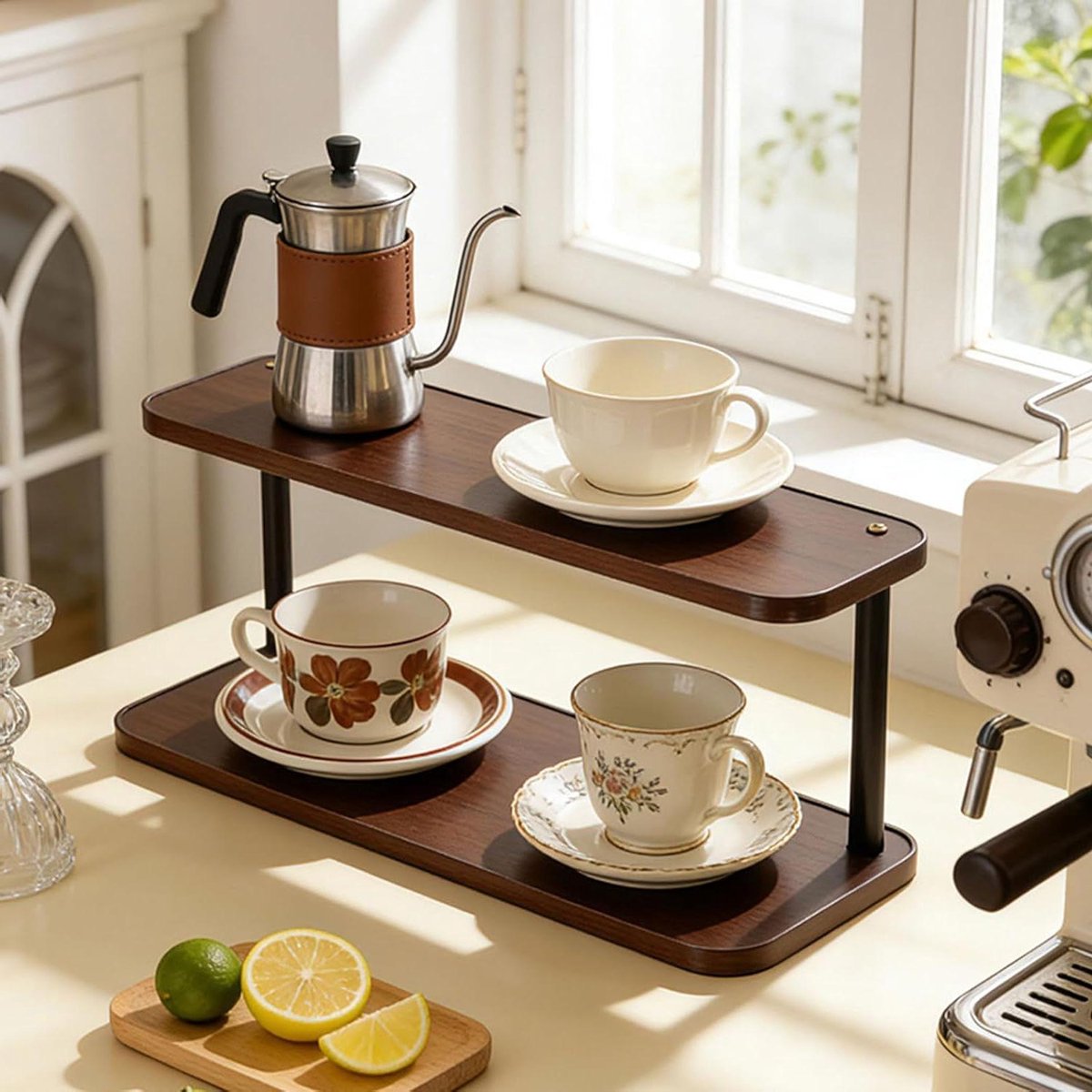 Aanrecht Organizer - Mok Display - Keuken Opbergen - Open Opslag Ontwerp - 30-50 cm - Bruin