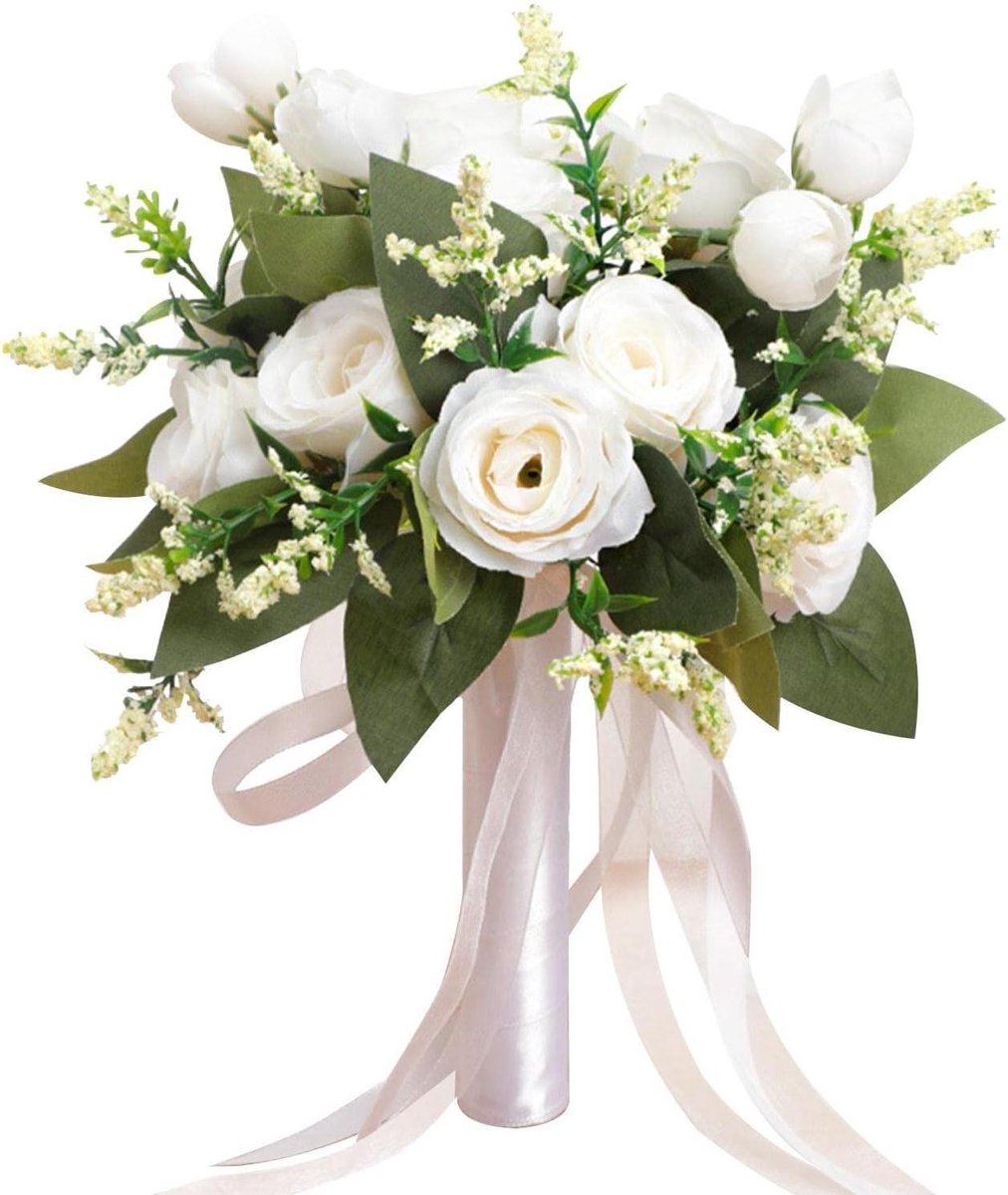 Bruid boeket - Kunstbloemen zijde - Bruiloft decoratie - Realistisch ontwerp - 100 g - Wit