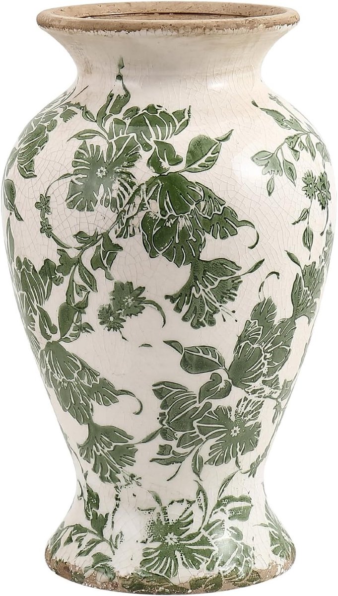 Grote keramische vaas in vintage Toscaanse stijl met Chinoiserie bloemenpatroon voor rustieke woondecoratie, perfect voor woonkamer en kantoor, unieke interieuraccessoire