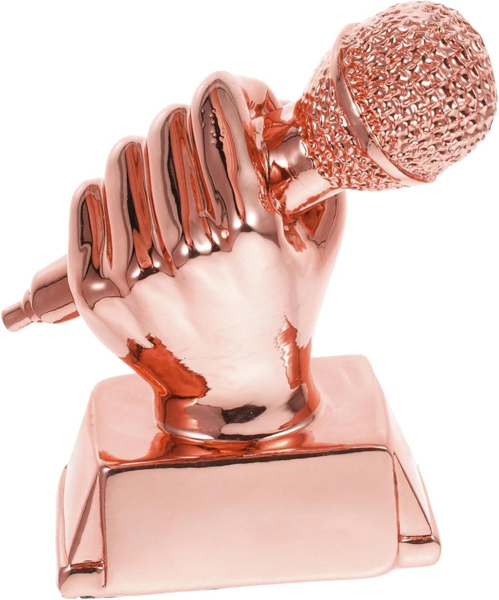 Microfoon Trofee - Muziekaward Kunsthars - Zangwedstrijd Prijs - Handmicrofoon Vorm - 13.5 cm - Goudkleurig