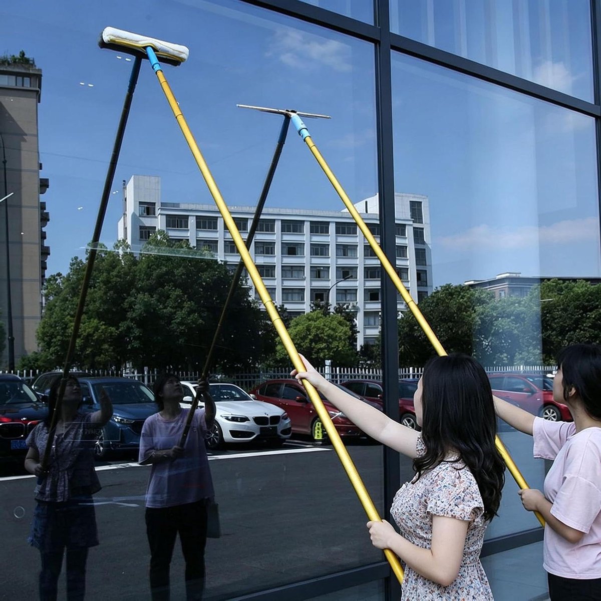 Raamwisser set - Raamreiniger lange steel - Hoge ramen poetsen - Verstelbare steel - 9.5 meter - Grijs