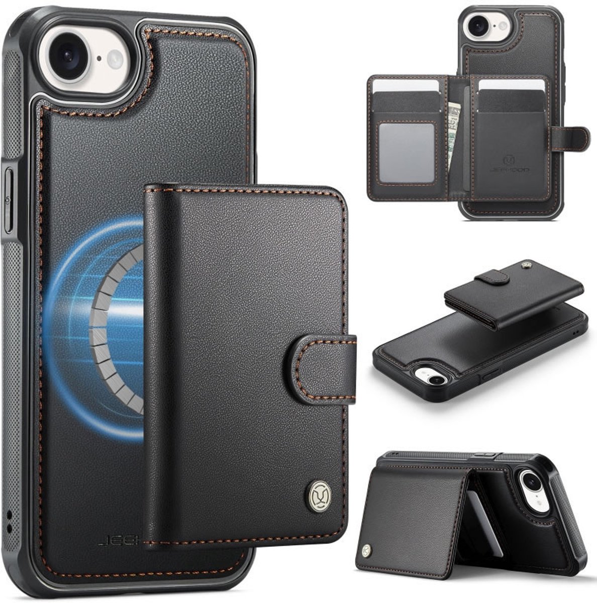 Luxe 2-in-1 Backcover + Magnetische/Afneembare Kaarthouder voor iPhone 17e / 16e _ Zwart
