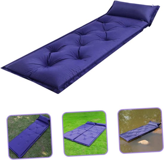 Opblaasbaar Luchtbed - Kampeerkussen Slaapmat - Buiten Slapen - Waterdicht Geïsoleerd - 183x57cm - Blauw — afbeelding 5
