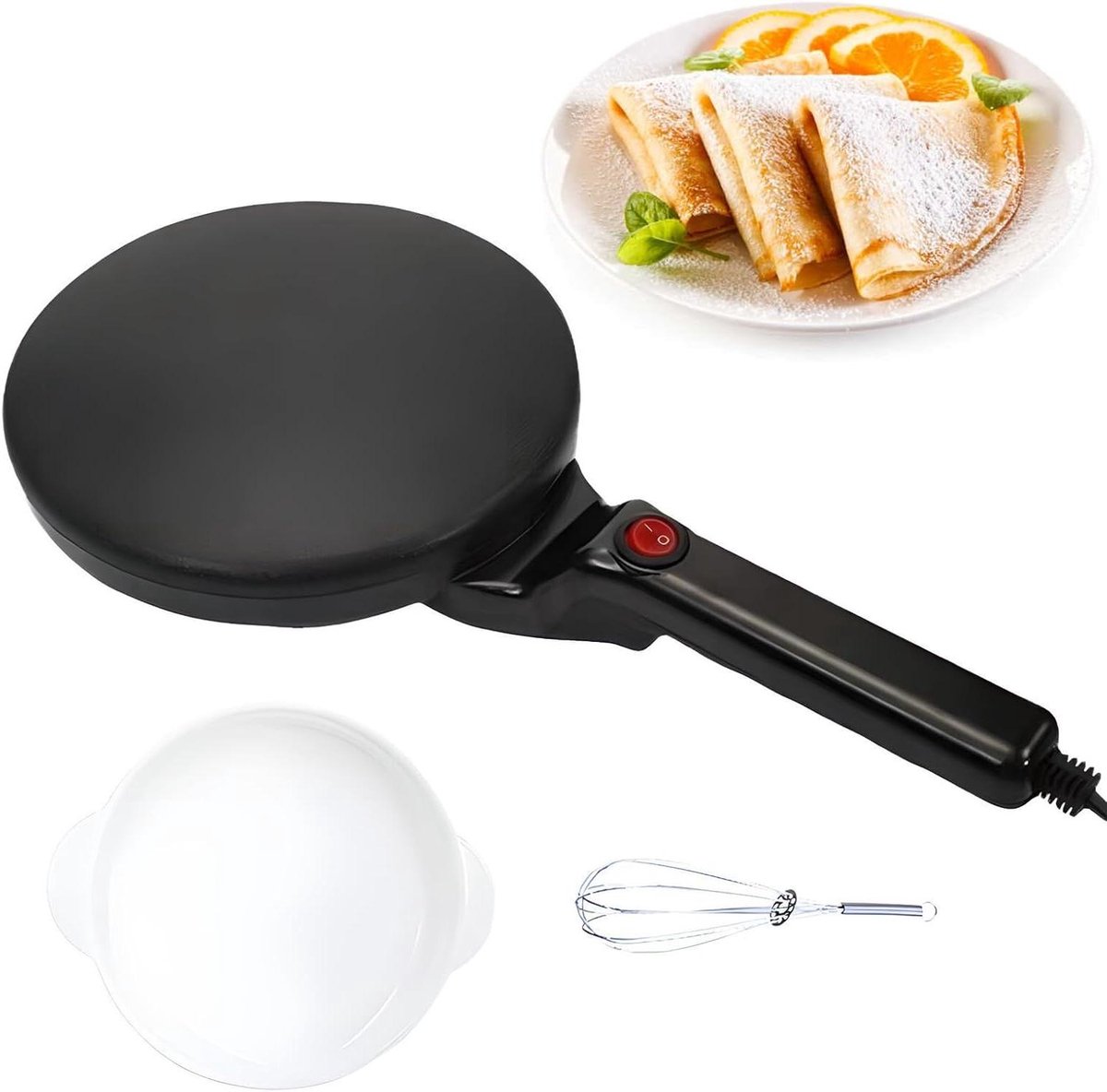 Elektrische Crêpemachine - Pannenkoekenmaker - Ontbijt Maken - Snelle Opwarming - 20 Cm Diameter - Zwart