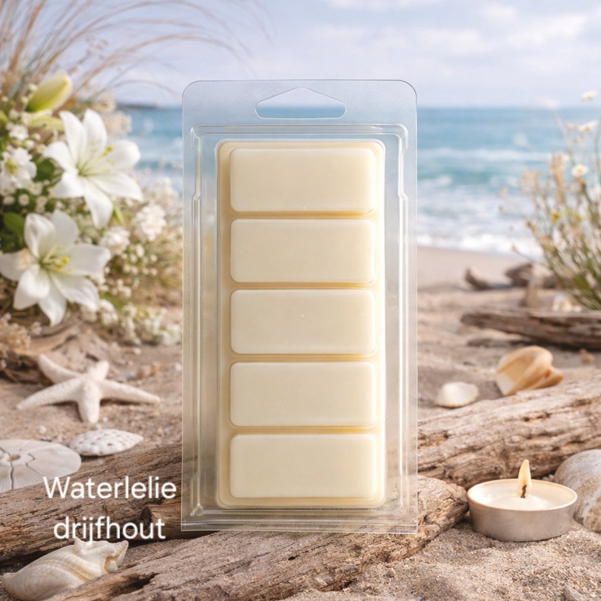 Waxmelts Waterlelie Drijfhout - Snapbar - 55 gram - Sojawas - Handmade - Dierproefvrij - Vegan - Huisparfum - Voor in geurbrander - Waxbrander - Geur in huis - Wax melt - Geurkaars - Parfum