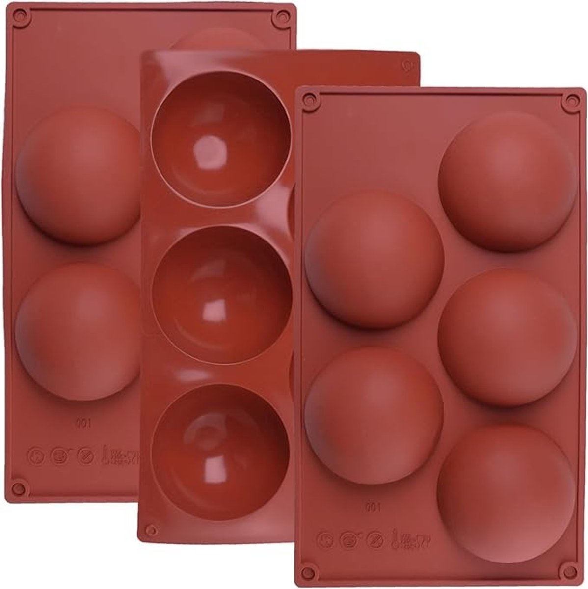 Siliconen bakvorm halfbol 8 cm - 3 stuks voor chocolade en mousse