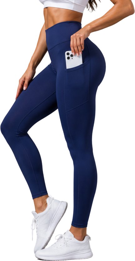 Leggings de sport avec poches - Leggings à poches - Pantalons de sport - Leggings de sport - avec poches - Confortables - Ajustés - Taille haute - Blauw - Taille M