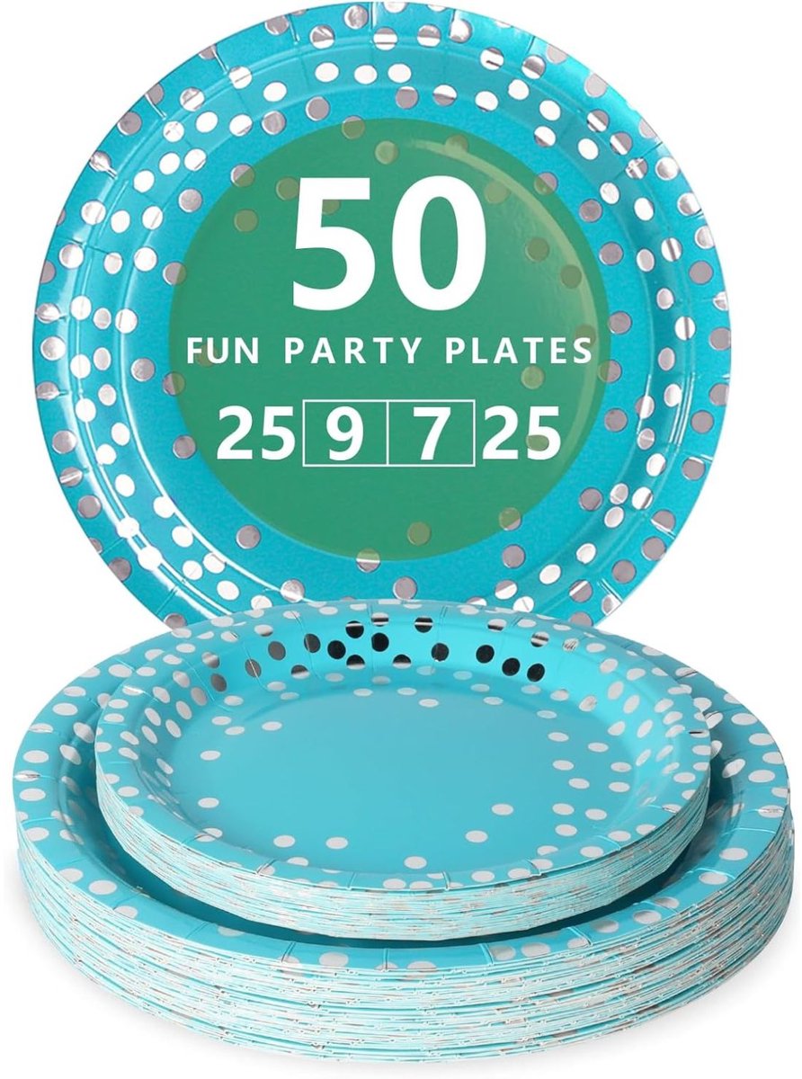 Papieren Borden - Papieren Bord - Gebaksbordjes - Bordjes - Wegwerp borden - Feest/verjaardag/BBQ borden - Dessertbordjes - Papieren Bordjes - Taartborden - Feestborden - Blauw en Zilver - 23cm, 18cm - 50 Stuks - van Imperatoris