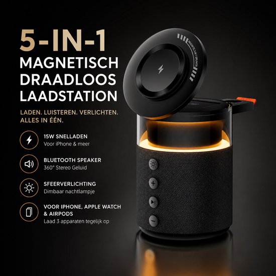 HOB SoundCharge PRO - 5-in-1 Speaker - Powerbank - Telefoonhouder - Snel Lader Telefoon Airpods Smartwatch - Nachtlamp Laadstation van hob — afbeelding 5