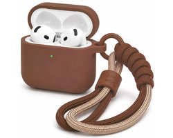 Hoesje Geschikt voor AirPods 4 Gen (2024 / ANC) – Siliconen Case met Draagkoord – Bruin