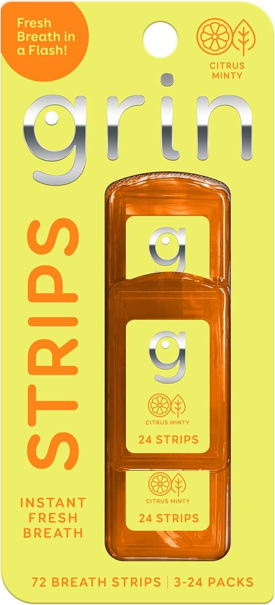 GRIN Citrus Minty Breath Strips, Directe ademverfrissende strips, Suikervrij 3x24 - Citrus Mint Flavor
