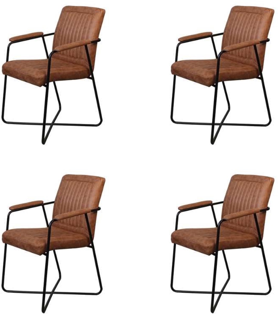 Eetkamerstoel - Henry - lederlook Soft cognac (4 stuks)