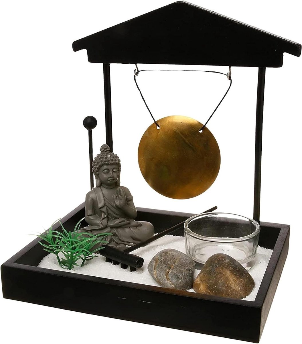 Zen Tuin Set - Japanse Decoratie - Ontspanning Creëren - Compleet Met Accessoires - 16.5 x 15 x 12 cm