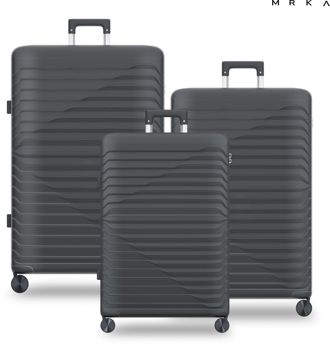 MRKA® Milano - Reiskoffer set 3-delig (S + M + L) - Zwart - Koffers - Kofferset - Drie Koffers - Driedelig Kofferset - Koffer - Luggage - Valies - Reisbagage - Polypropyleen Koffer - TSA Slot - 360° Wielen - Koffers Met Wielen - 35, 60 en 91 Liter*