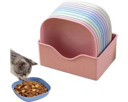 Kattenkommen set - Voerbakjes kitten - Voeren en drinken - Platte rand ontwerp - 10 stuks - Pastelkleuren