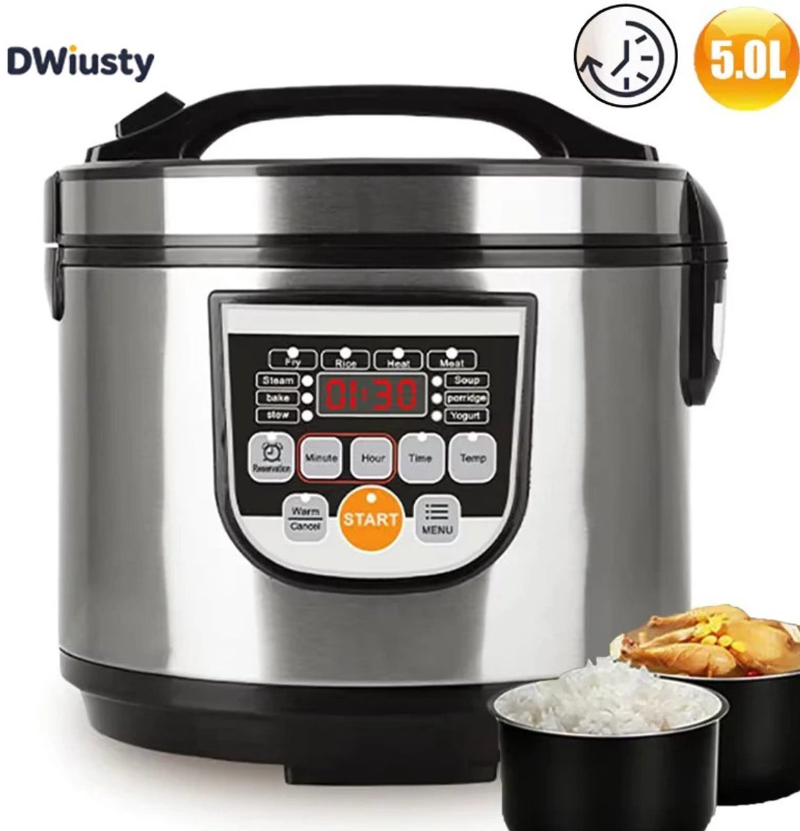 HomeGoodies - Slowcooker - Rijstkoker - Multicooker - 5L - 700W - Met LED-display - Antiaanbakpan - Warmtefunctie - Voedselstomer – foto 7