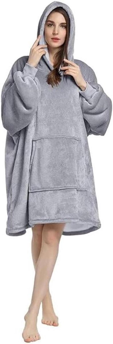 Deken met mouwen - Draagbare deken - Lekker relaxen - Extra zacht flanel - One size fits all - Grijs