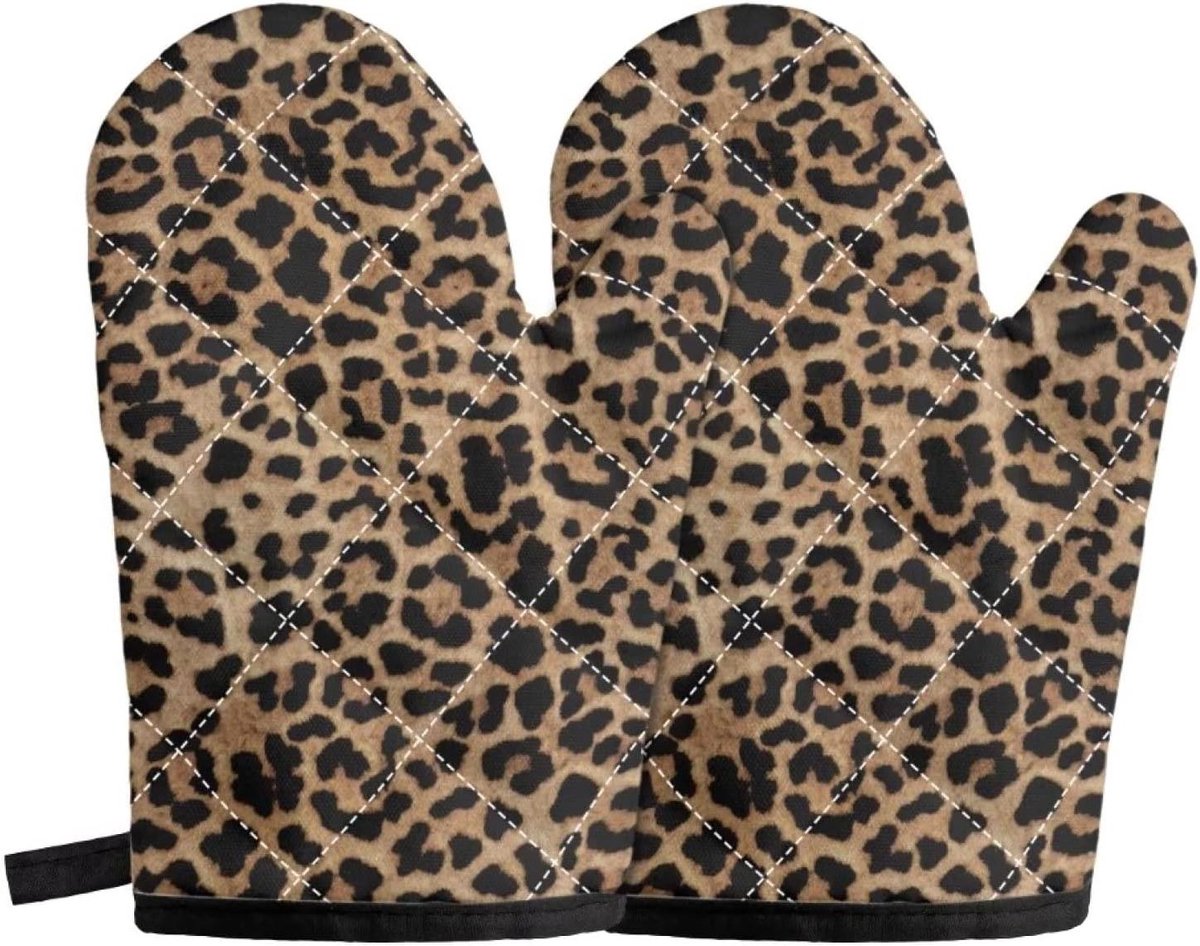 Ovenwanten Set - Hittebestendige Handschoenen - Koken en Grillen - Antislip Oppervlak - 14 x 25.5 cm - Léopard