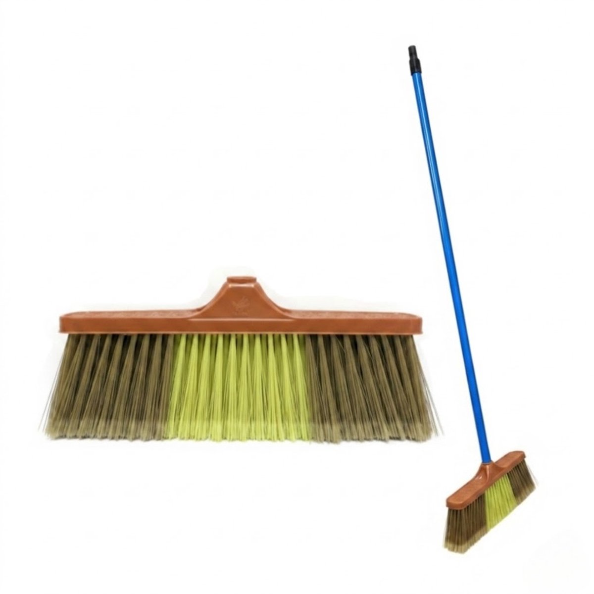 Clean bezem met Lange Steel - 134x32 cm - Professionele Kamerbezem voor Parket, Laminaat & PVC - Anti-Statische Vloerveger - Verwijdert Dierenharen & Stof - Ergonomische Huisbezem - Krasvrije Vloerborstel voor Woonkamer & Keuken - Groen/Blauw