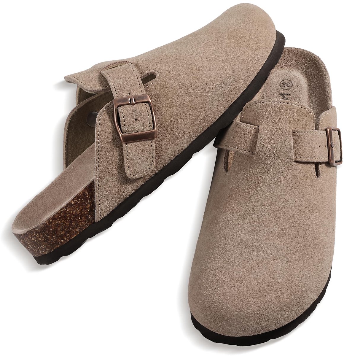 Unisex clogs – Koe suède – Comfort slippers – Houten clogs – abrikoos - 39 - Geschikt voor een voetlengte van 24,2 cm