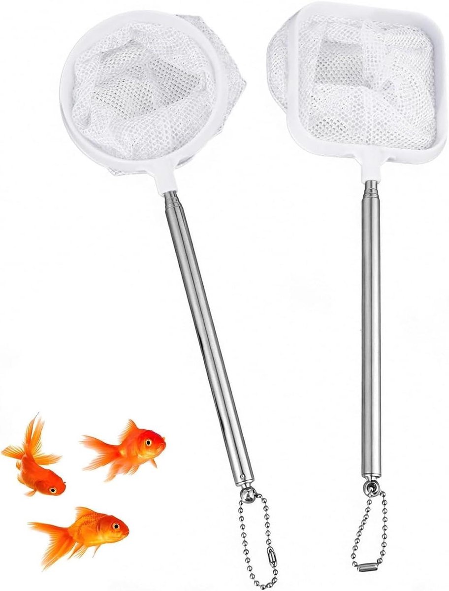 Telescopische Visnetten - Aquarium Netten - Vijver Schoonmaken - Roestvrij Staal - 3 Stuks - Wit