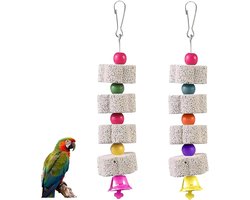 Vogel Kauwspeelgoed - Slijpsteen met bel - Snavelonderhoud Vogels - Natuurlijk Mineraal Materiaal - 2 stuks - Grijs