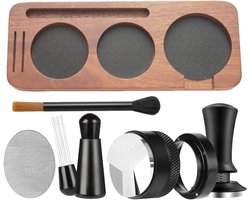 Espresso Koffie Tamper - Koffiepoeder Stamper Gereedschap - Espresso Bereiden - 58 mm Diameter Basis - 7 Delig - Zilverkleurig