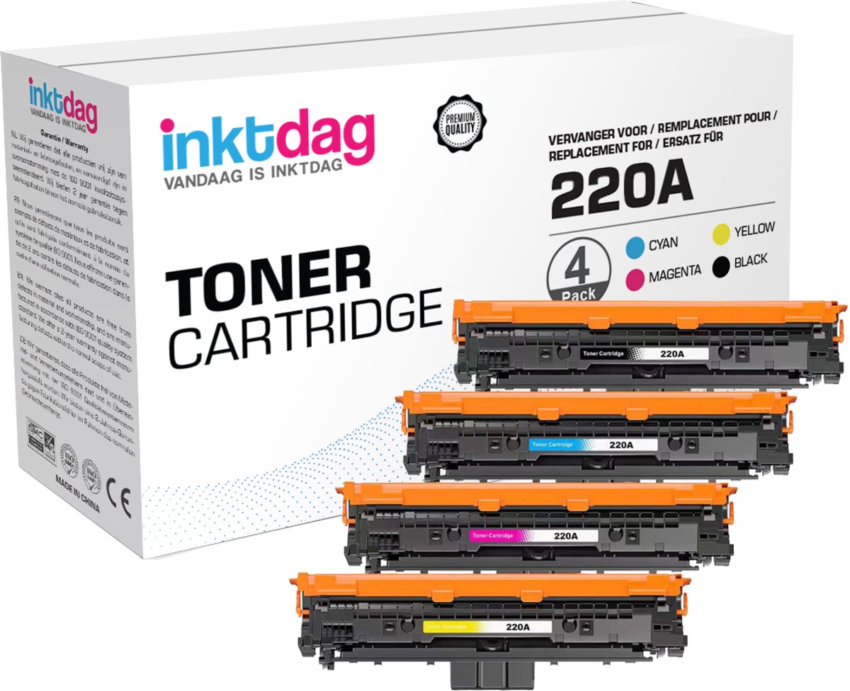 Inktdag HP 220A Toner cartridge Set - 4 Stuks - Compatibele Toners - Zwart (W2200A),Cyaan(W2201A), Magenta (W2203A), Geel(W2202A) - Geschikt voor HP Color LaserJet Pro MFP 4302dw 4302fdw 4302fdn 4202dn 4202dw