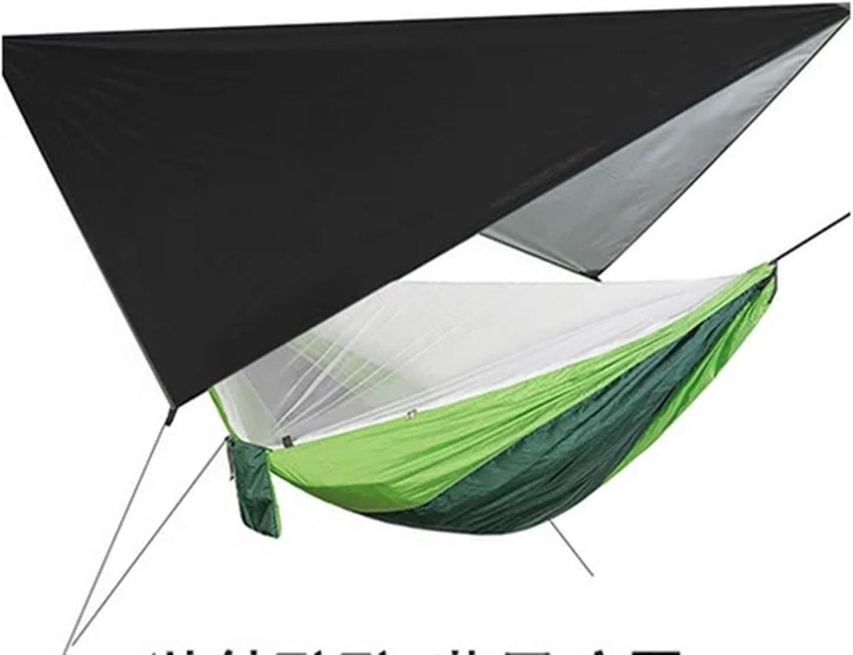 Kampeer Hangmat - Reishangmat Schommel - Buiten Ontspannen - Verdikt en Verbreed Ontwerp - 300 x 200 cm - Groen Zwart