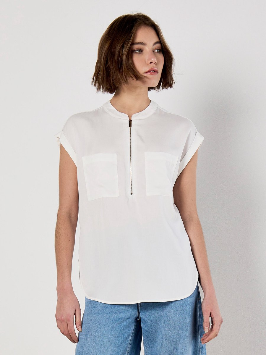 Zip Front Patch Pocket Top