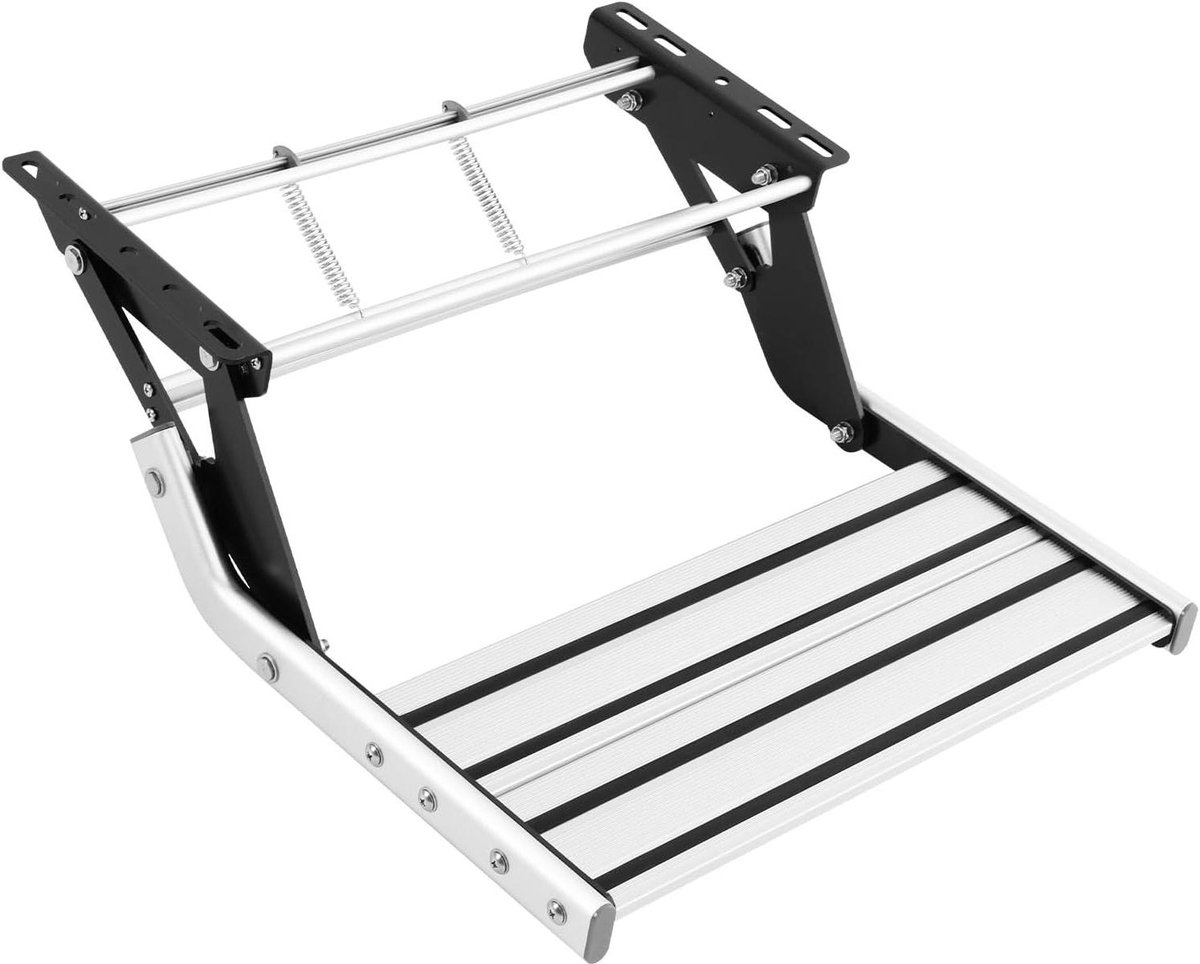 Camper Instap - RV Trede Caravan - Veilig Instappen - Antislip Rubber - 50 cm Breed - Zilver Zwart