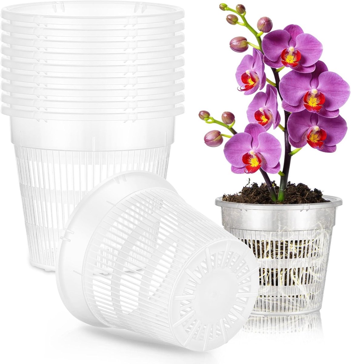 KZQ 10 Stuks Transparante Orchideeënpot 11 Cm Plastic Plantenpotten Met Drainagegaten Voor Wortelgroei Kwekerijpot Zaailingpot Helder