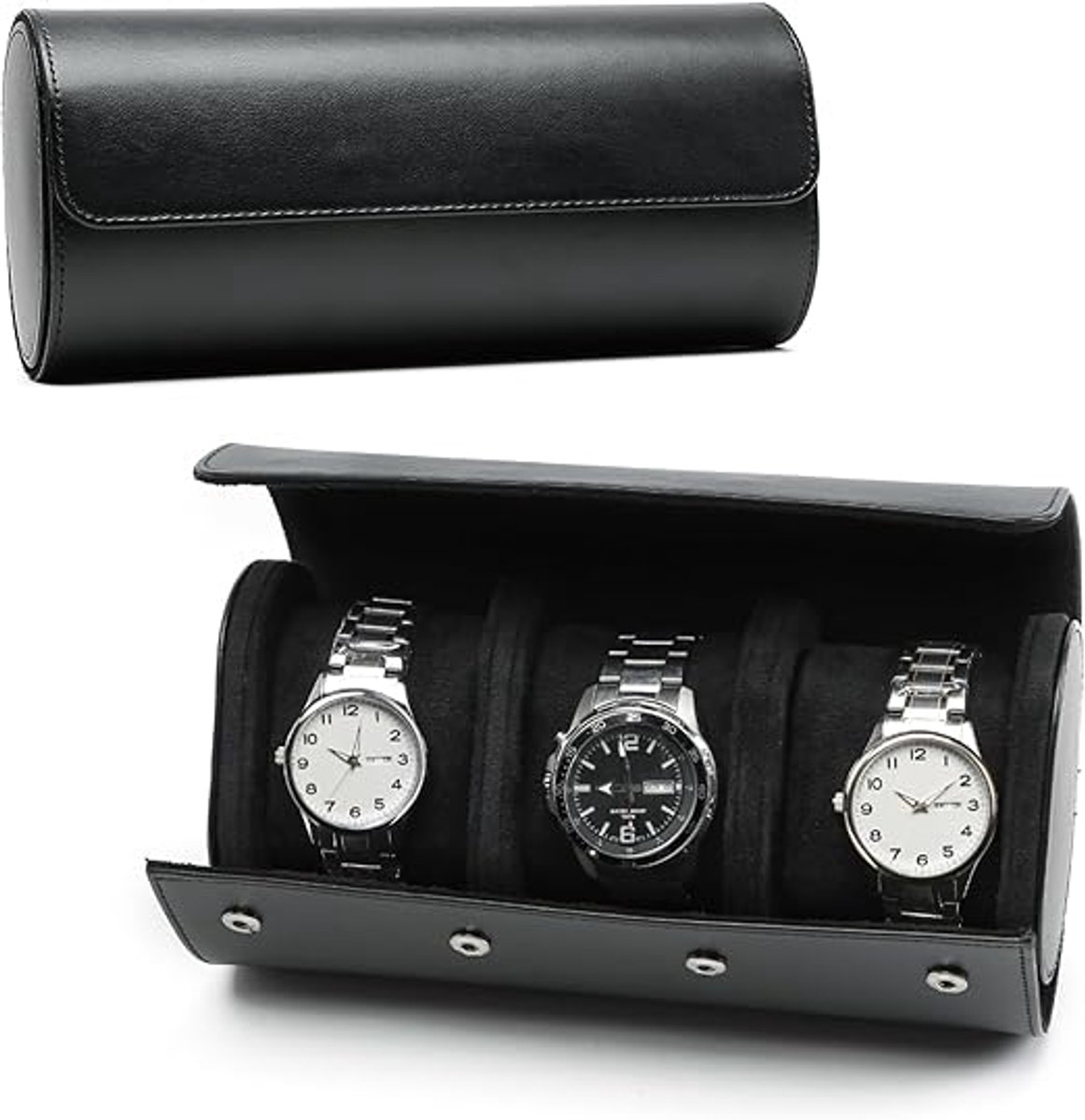 Horloge Etui - Voor 3 Horloge - Horloge Doos - Horloge Opbergdoos - Horlogebox - Horloge Travel Case - Opbergdoosje - Horloge Opbergdoos Heren - Reisaccessoires - Geschikt Voor Dagelijks Gebruik En Reizen - 10×22×7cm - Zwart