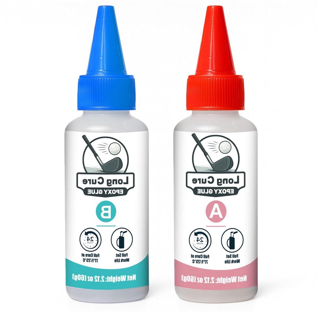 Epoxyhars voor golfclubs - 30 minuten uitharding, 60 + 60 ml, extra sterke verbinding voor shafts, geschikt voor drivers, putters en ijzers, compatibel met graphite en staal