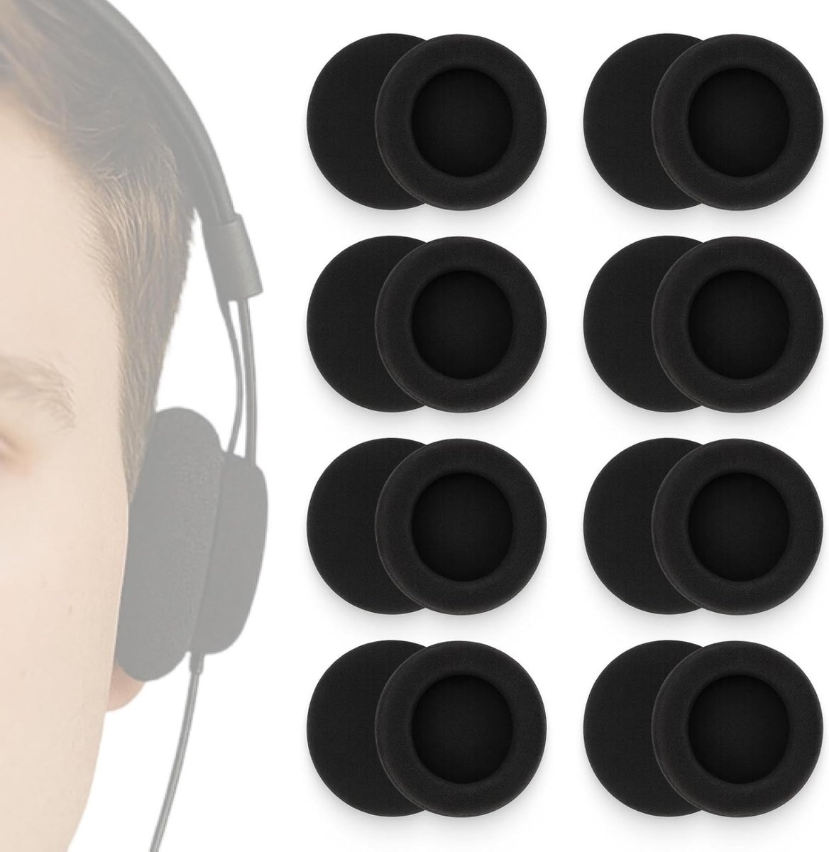 Set van 16 Vervangende Oorkussens van Schuim - 50mm Zachte en Ademende Earpads voor Hoofdtelefoon en Headset - Comfortabel, Geluiddempende en Duurzame Oorkussens