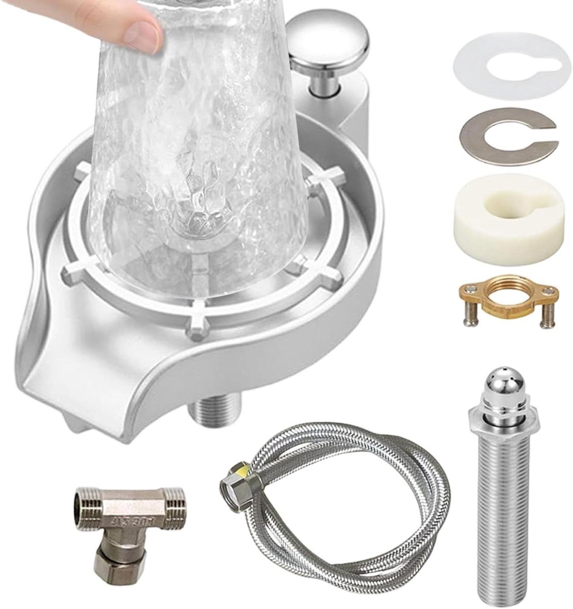 Flessenreiniger - Glazenwasser - Efficiënt Spoelen - Praktische Spoeltechnologie - 10x12.5x10 cm - Zilver