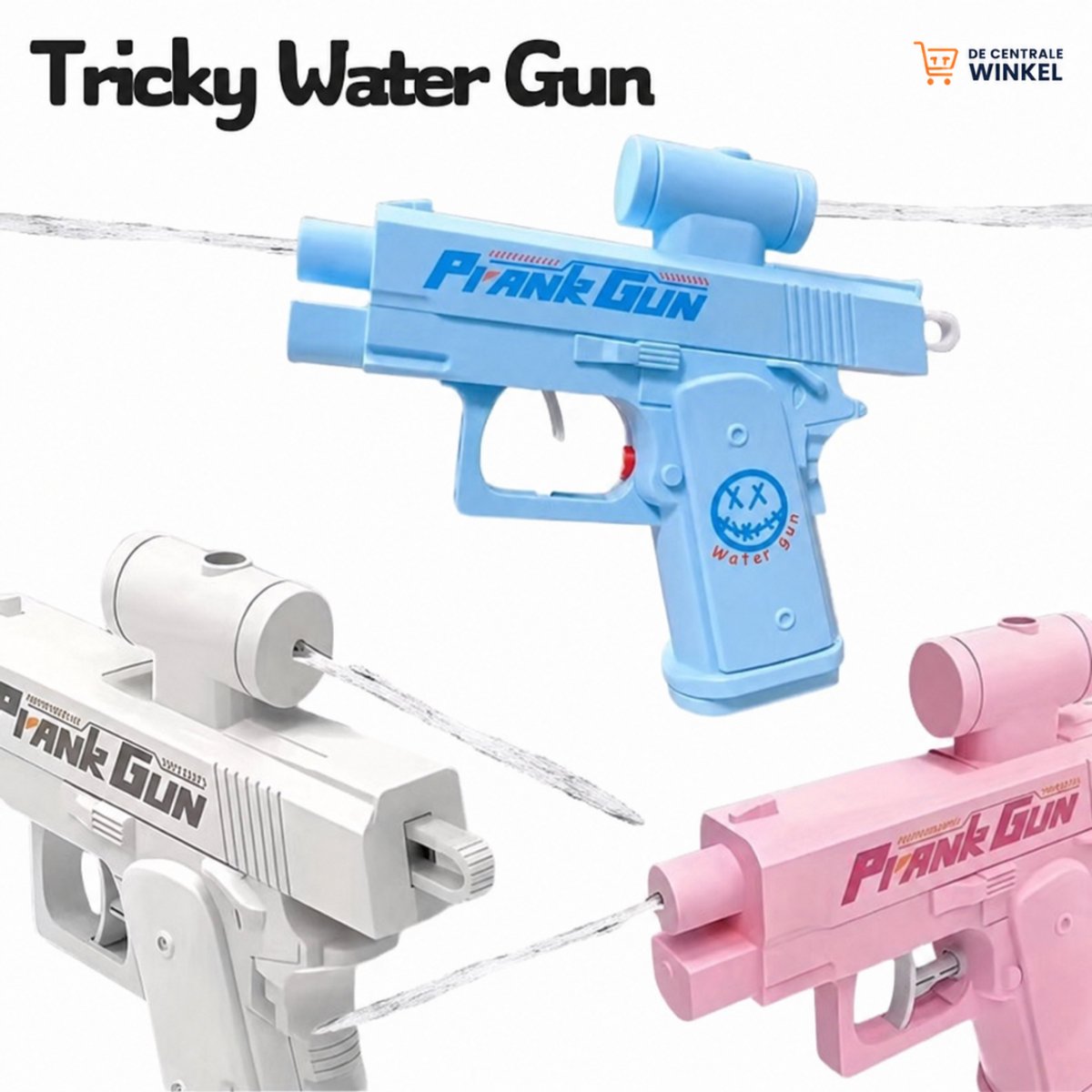 6 Stuks Prank Gun Waterpistool Set (Roze, Blauw & Wit) – Dubbelzijdig Spuitend – Hervulbaar – Grappig Speelgoed voor Feestjes & Buitenspelen