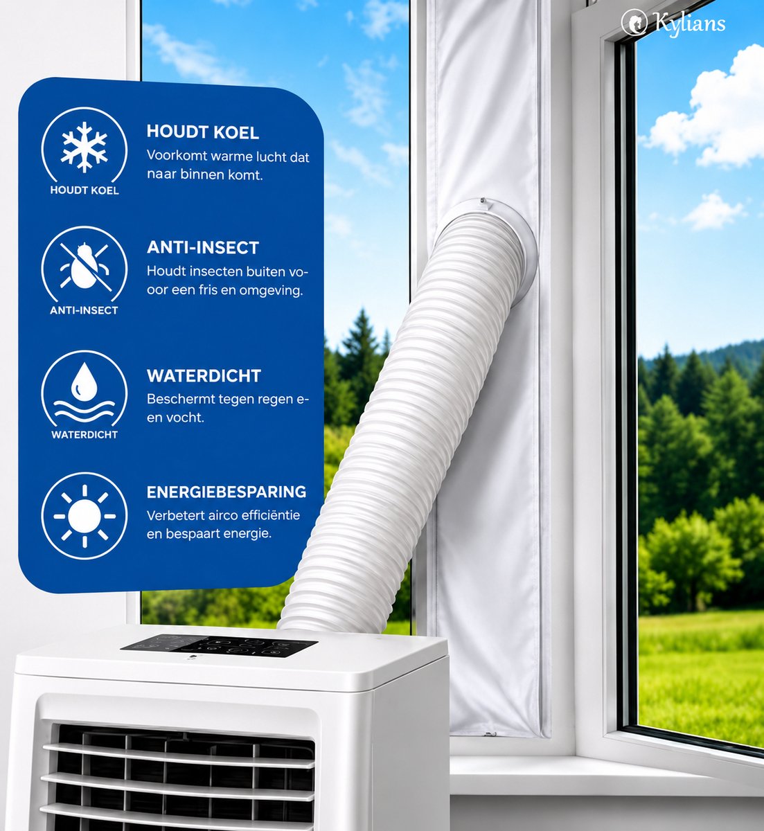 Airco Raamafdichting 400CM - Kylians - universele Raamafdichting voor Mobiele Airco – Houdt Warmte & Insecten Buiten
