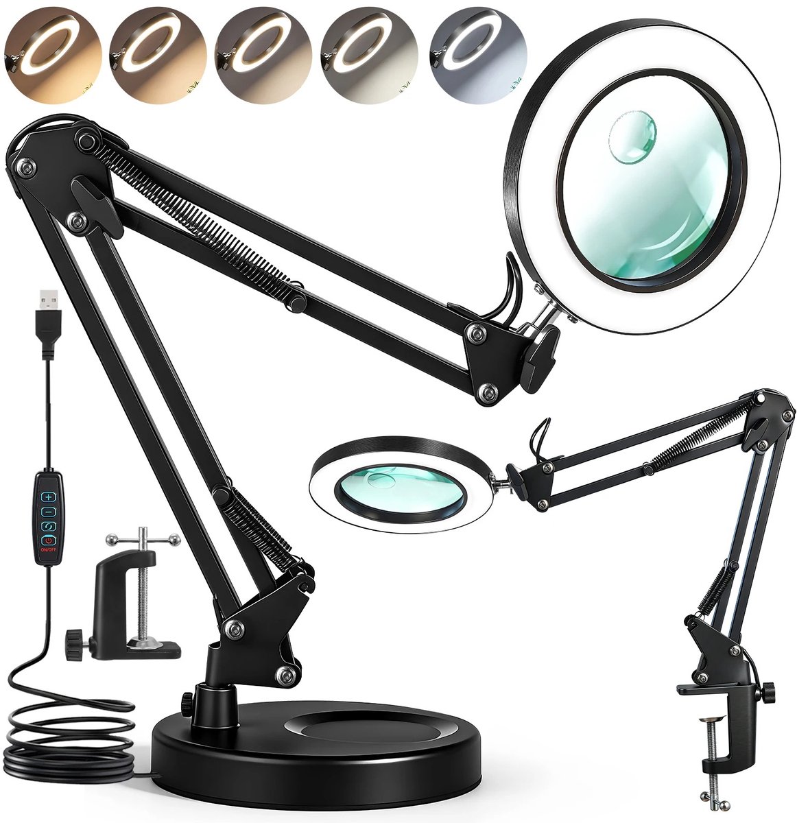 Cellista Vergrootlamp LED 10x15x - Bureau Vergrootglas met Licht - Loep Lamp 72 LED Dimbaar - Vergrootglas met Voet en Klem - Soldeerloep - Leesloep - Hobbyloep