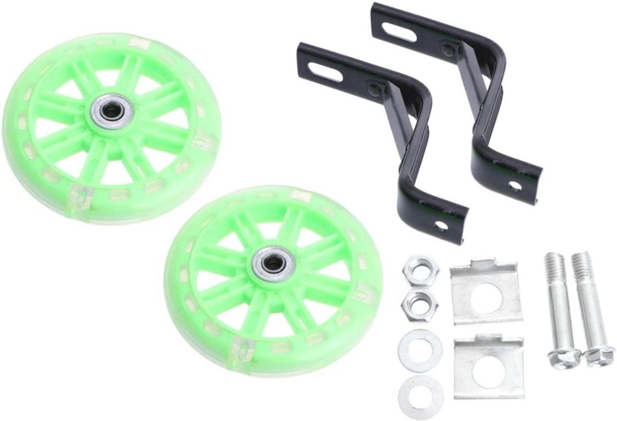 Zijwielen Kinderfiets - Hulpwielen Fiets - Fietsen Leren - Knipperend Licht - 11 cm - Groen