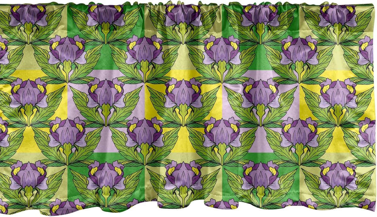 ABAKUHAUS Bloemenraamvalletje, Gordijnvalletje voor Keuken en Slaapkamer met Tunnelzoom, 137 cm x 45 cm, Meerkleurig Groen Geel Paars